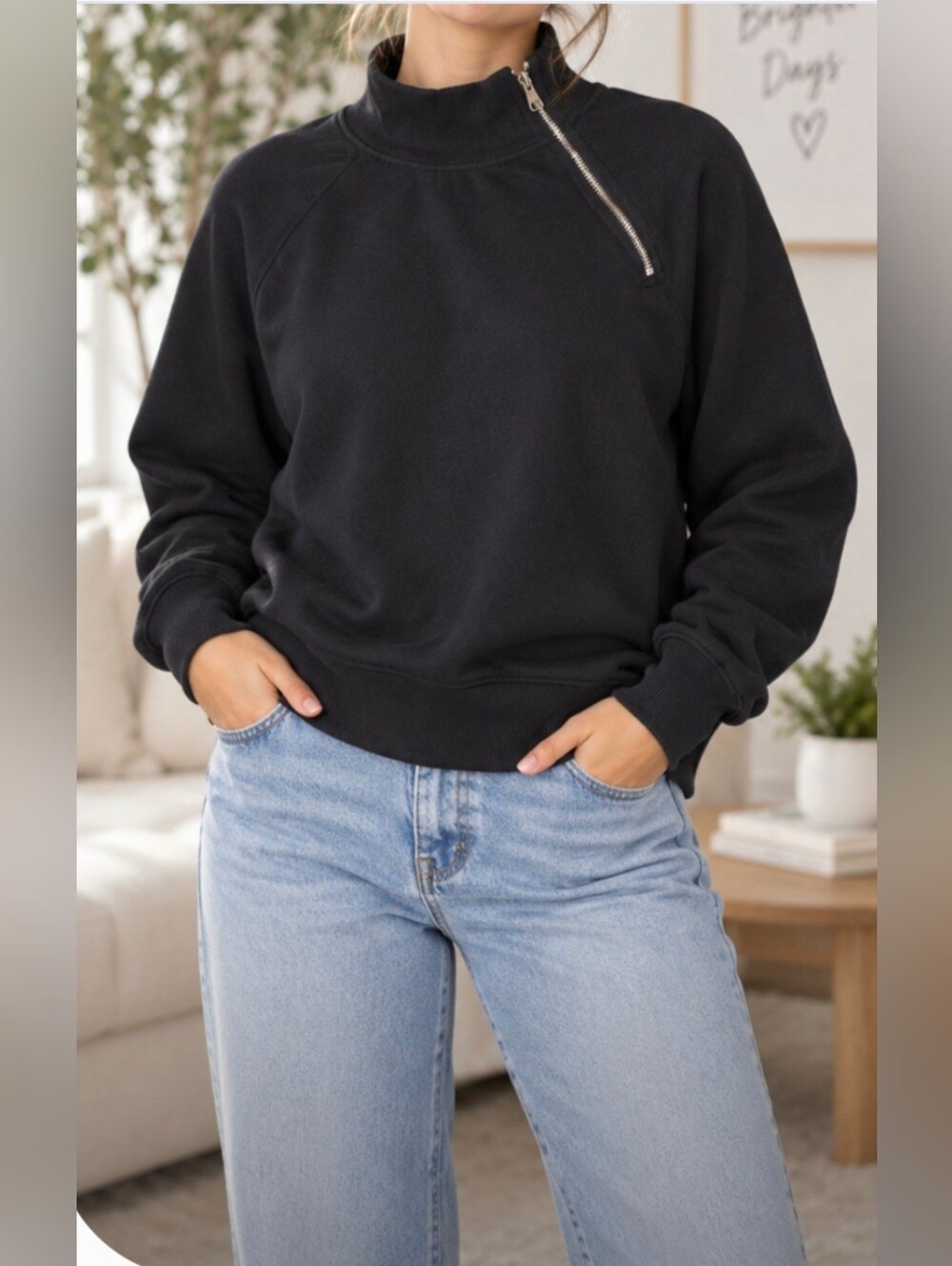 Lou & Grey Black Quarter Zip Pullover Sweatshirt Size Small